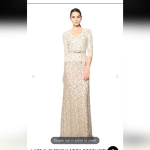 TADASHI SHOJI LACE 3/4" SLEEVE EVENING GOWN
